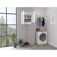 Mueble Auxiliar de Aseo Sotavento, Blanco, Colgador de Escobas y Dos Entrepaños ZF