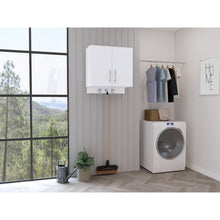 Mueble Auxiliar de Aseo Sotavento, Blanco, Colgador de Escobas y Dos Entrepaños ZF