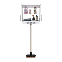 Mueble Auxiliar de Aseo Sotavento, Blanco, Colgador de Escobas y Dos Entrepaños ZF