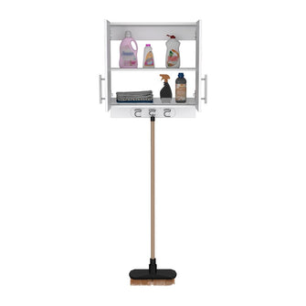 Mueble Auxiliar de Aseo Sotavento, Blanco, Colgador de Escobas y Dos Entrepaños ZF