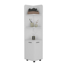 Mueble Esquinero Malibu, Blanco, con dos puertas abatibles y patas metalicas ZF