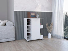 Bar Cart Argus, Blanco Duqueza, con espacio para ubicar copas y rodachines ZF