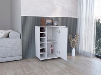 Bar Cart Argus, Blanco Duqueza, con espacio para ubicar copas y rodachines ZF