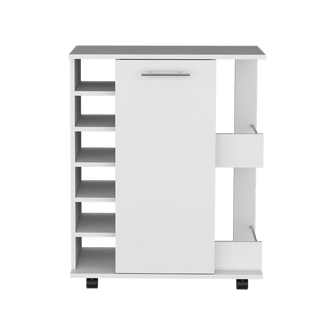 Bar Cart Argus, Blanco Duqueza, con espacio para ubicar copas y rodachines ZF