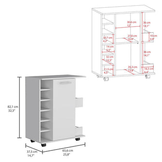 Bar Cart Argus, Blanco Duqueza, con espacio para ubicar copas y rodachines ZF