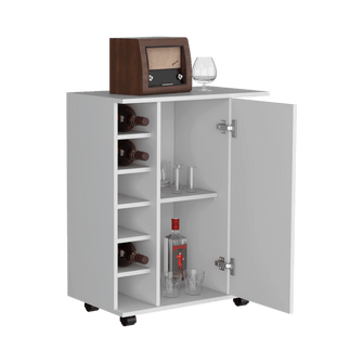 Bar Cart Argus, Blanco Duqueza, con espacio para ubicar copas y rodachines ZF