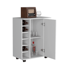 Bar Cart Argus, Blanco Duqueza, con espacio para ubicar copas y rodachines ZF