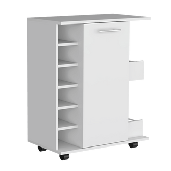 Bar Cart Argus, Blanco Duqueza, con espacio para ubicar copas y rodachines ZF