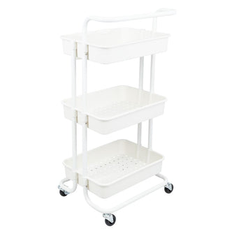 Mueble Auxiliar Multiusos Rolling, Blanco, con Tres niveles y Rodachines Para Su Fácil Desplazamiento