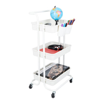 Mueble Auxiliar Multiusos Rolling, Blanco, con Tres niveles y Rodachines Para Su Fácil Desplazamiento