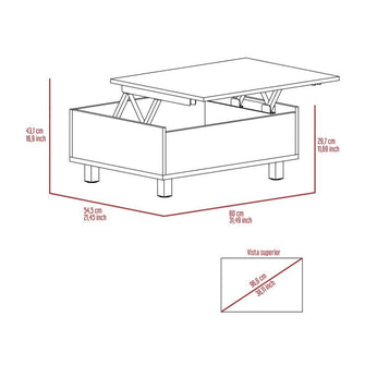 Mesa de Centro Albar, Grafito, con Cajón Interno y Patas Metálicas  ZF