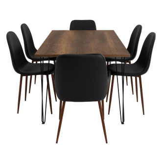 Combo Comedor Vimeno, Cobre, Wengue y Café Claro, Incluye Comedor y 6 Sillas