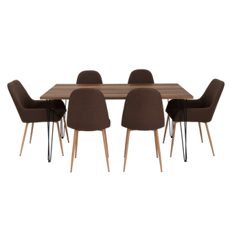 Combo Comedor Vimeno, Cobre, Chocolate y Café Claro, Incluye Comedor y 6 Sillas