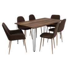 Combo Comedor Vimeno, Cobre, Chocolate y Café Claro, Incluye Comedor y 6 Sillas