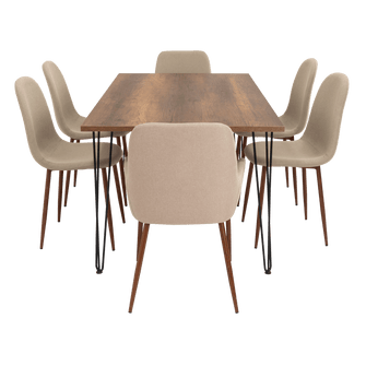 Combo Comedor Vimeno, Cobre, Café Claro y Chocolate, Incluye Comedor y 6 Sillas