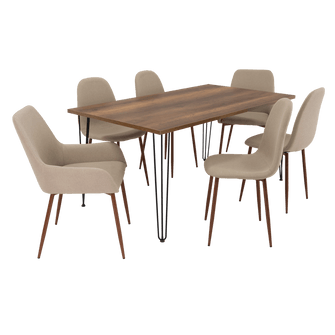 Combo Comedor Vimeno, Cobre, Café Claro y Chocolate, Incluye Comedor y 6 Sillas