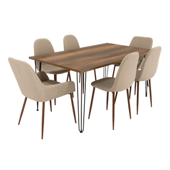 Combo Comedor Vimeno, Cobre, Café Claro y Chocolate, Incluye Comedor y 6 Sillas