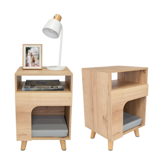 Mesa de Noche Yersi, Café Claro, con espacio para tu mascota X2