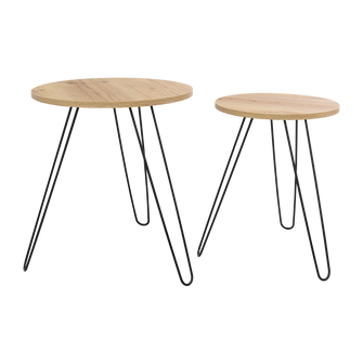 Mesa Auxiliar Zumba, Café Claro, con Patas Metálicas Ideal Para Ubicar Objetos Decorativos