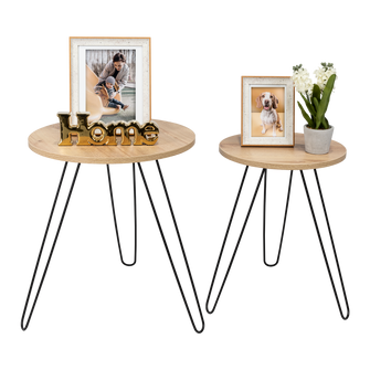 Mesa Auxiliar Zumba, Café Claro, con Patas Metálicas Ideal Para Ubicar Objetos Decorativos