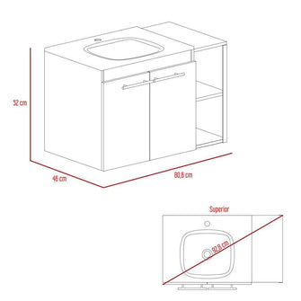 Mueble para Lavamanos Anney, Café Claro, con Dos Puertas y Dos Entrepaños 80