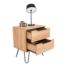 Mesa de Noche Ali, Fresno Europeo y Wengue, con Dos Cajoneras X2