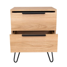 Mesa de Noche Ali, Fresno Europeo y Wengue, con Dos Cajoneras X2