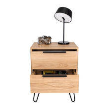 Mesa de Noche Ali, Fresno Europeo y Wengue, con Dos Cajoneras ZF