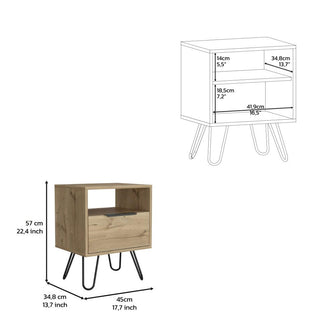 Mesa de Noche Ali, Café Claro, con Dos Cajoneras ZF