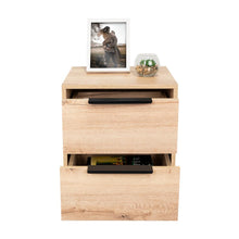 Mesa de Noche Wesley, Café Claro y Blanco, con Dos Cajones