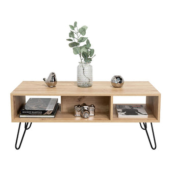 Mesa de Centro Lara, Café claro, con Amplio Espacio y Patas de Acero