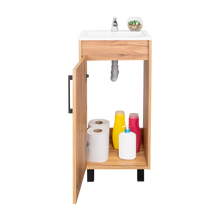 Mueble Lavamanos a Piso Oxford, Fresno Europeo y Plomo, Incluye Lavamanos 40cm ZF