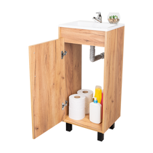 Mueble Lavamanos a Piso Oxford, Fresno Europeo y Plomo, Incluye Lavamanos 40cm ZF