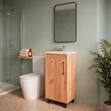 Mueble Lavamanos a Piso Oxford, Fresno Europeo y Plomo, Incluye Lavamanos 40cm ZF