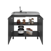 Gabinete Inferior Cantabria, Roble Gris, con dos Puertas Abatibles- Mesón Izquierdo y Grifería ZF