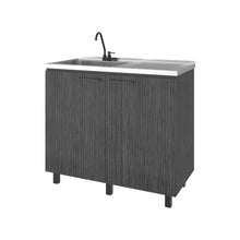 Gabinete Inferior Cantabria, Roble Gris, con dos Puertas Abatibles- Mesón Izquierdo y Grifería ZF