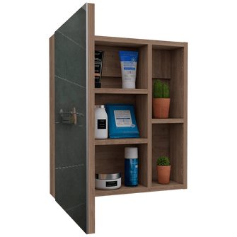 Gabinete de Baño Labell, Miel, con Puerta Espejo y Entrepaños X2