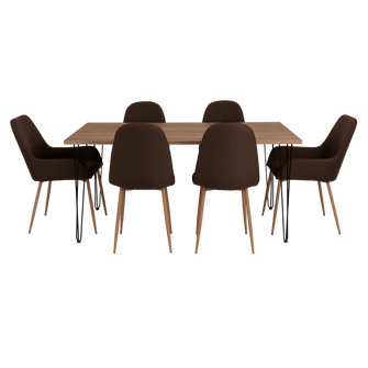 Combo Comedor Bomira, Miel, Chocolate y Café Claro, Incluye Comedor y 6 Sillas