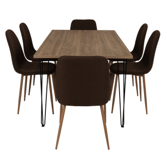 Combo Comedor Bomira, Miel, Chocolate y Café Claro, Incluye Comedor y 6 Sillas
