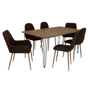 Combo Comedor Bomira, Miel, Chocolate y Café Claro, Incluye Comedor y 6 Sillas