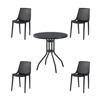 Combo Comedor Exterior Kos, Negro, con cuatro Sillas Ideal Para Espacios Reducidos