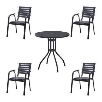 Combo Comedor Exterior Paxi, Negro, con cuatro Sillas Ideal Para Espacios Reducidos