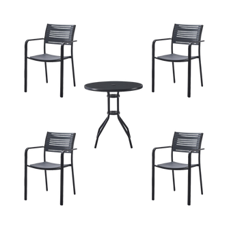 Combo Comedor Exterior Itaca, Negro, con Dos Sillas Ideal Para Espacios Reducidos