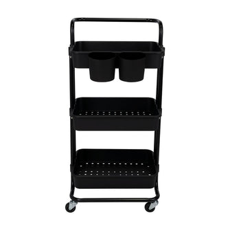 Mueble Auxiliar Multiusos Rolling, Negro, con Tres niveles y Rodachines Para Su Fácil Desplazamiento