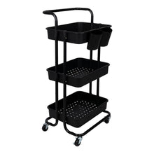 Mueble Auxiliar Multiusos Rolling, Negro, con Tres niveles y Rodachines Para Su Fácil Desplazamiento