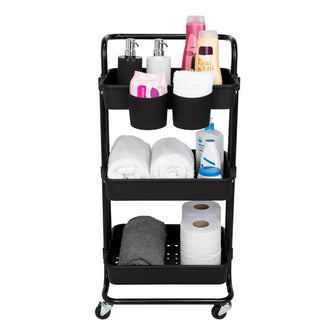 Mueble Auxiliar Multiusos Rolling, Negro, con Tres niveles y Rodachines Para Su Fácil Desplazamiento