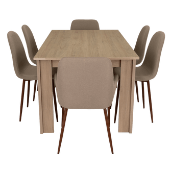 Combo Comedor Limea, Beige, Café Claro y Chocolate, Incluye Comedor y 6 Sillas