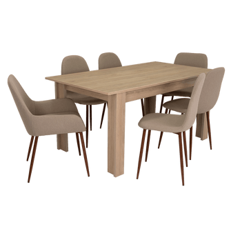 Combo Comedor Limea, Beige, Café Claro y Chocolate, Incluye Comedor y 6 Sillas