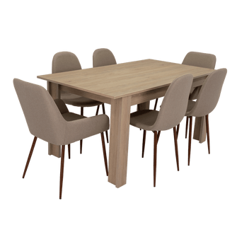 Combo Comedor Limea, Beige, Café Claro y Chocolate, Incluye Comedor y 6 Sillas