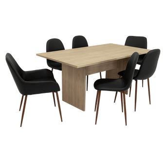 Combo Comedor Demby, Beige, Wengue y Café Claro, Incluye Comedor y 6 Sillas